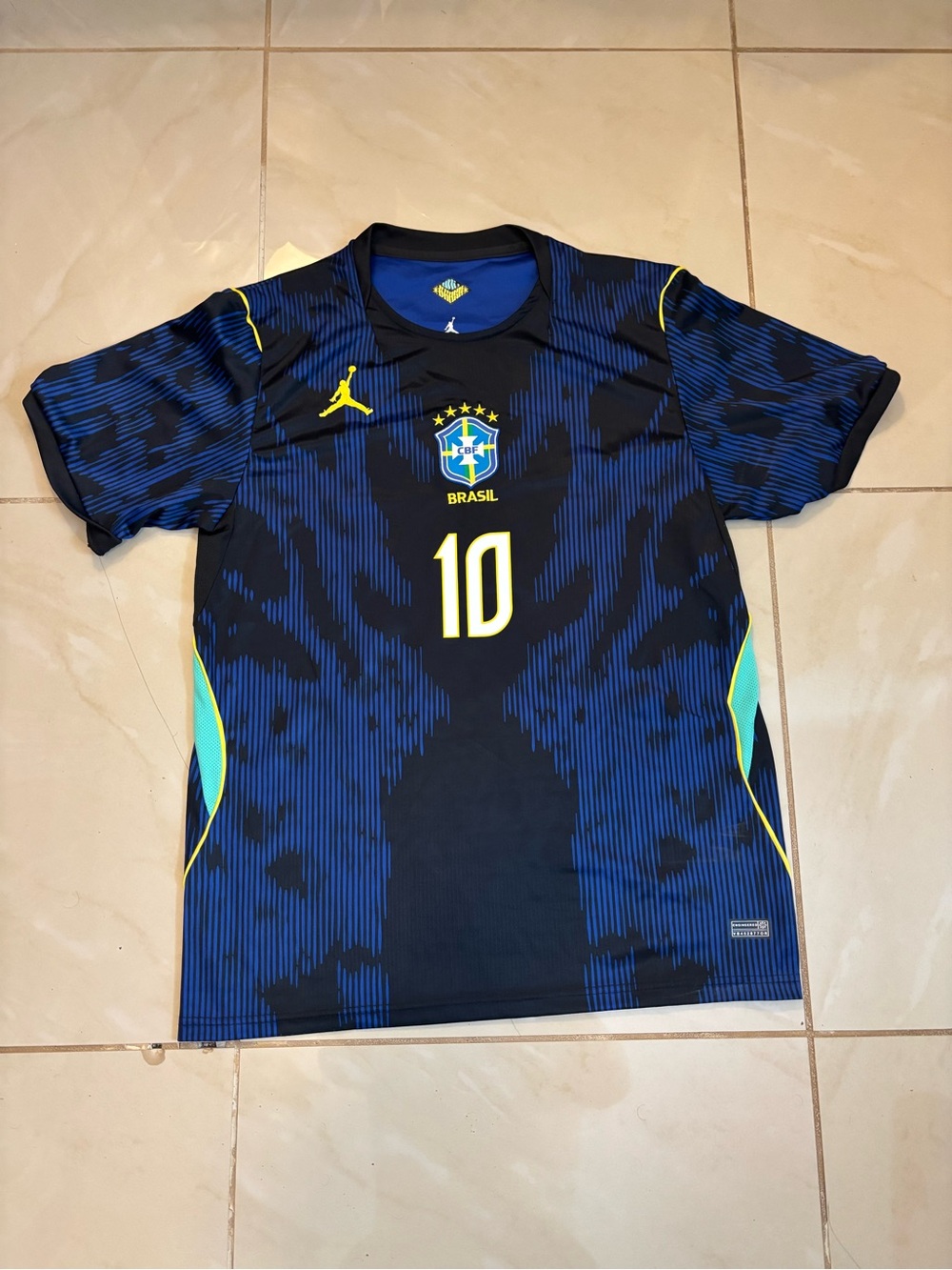 Jordan Brasil Kids' Navy Blue and Black Soccer Jersey with Yellow Accents